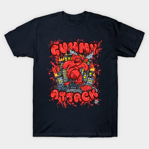 Attack of the Gummybear Red T-Shirt by GeryArts